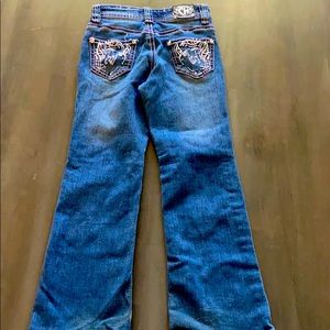 Pink and White Stitch Cowgirl Hardware Jeans
